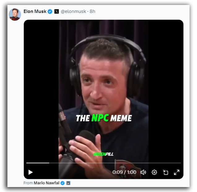 Elon's tweet about NPC