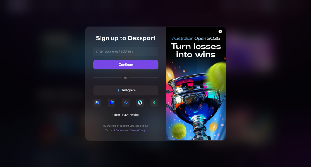 Sign up options. Source: Dexsport.io